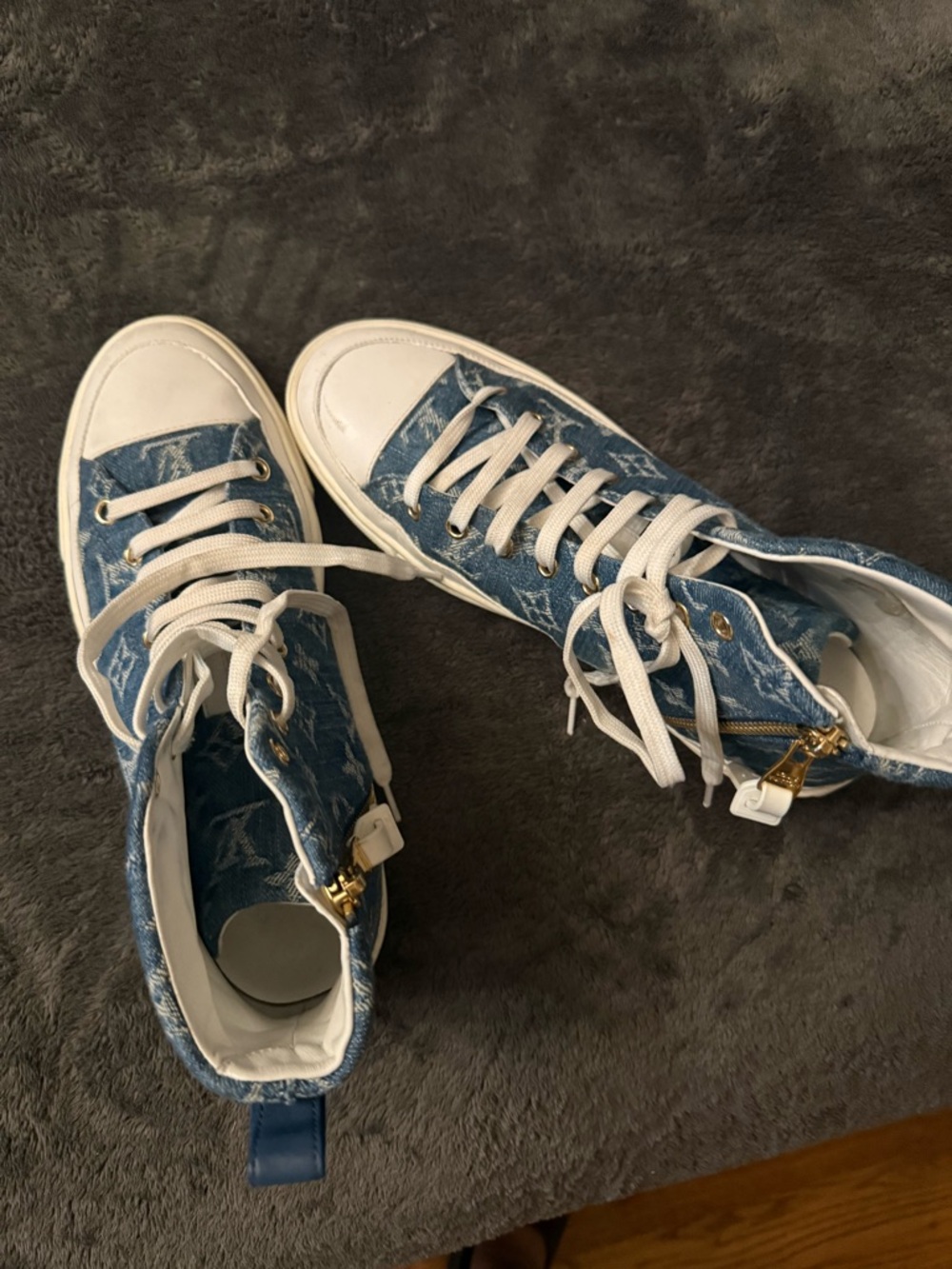 Louis Vuitton Blue Denim Monogram High-Top Sneakers with White Accents - Picture 3 of 3